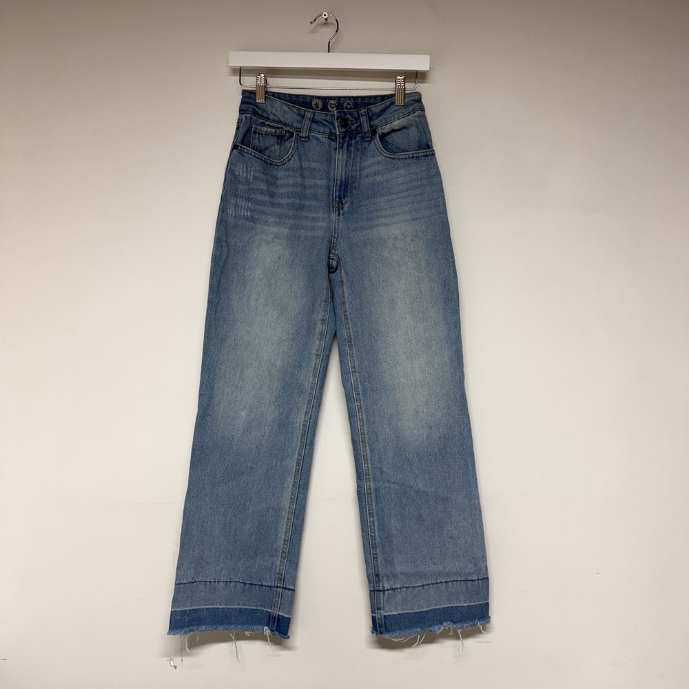 Rewash Women Wide Leg Jeans Size 1/25 Blue High Rise Raw Hem Denim 100% Cotton